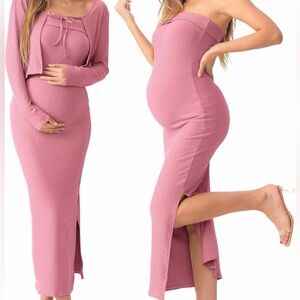 Maternity Ribbed Maxi Dress Pink